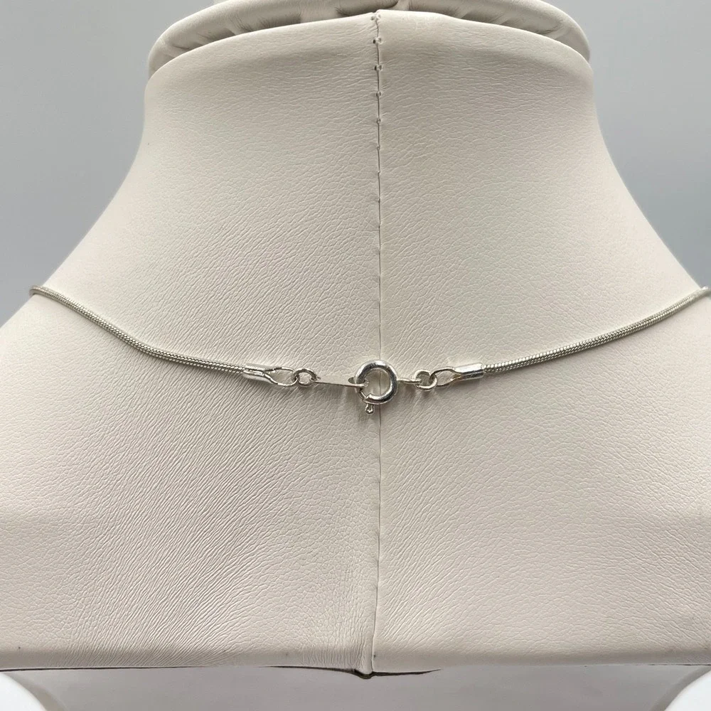 Vintage RMN Purple Pear Cut Glass Pendant Silver Tone Snake Chain Necklace